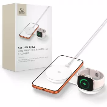 TECH-PROTECT A55 2-in-1 Magnetische MagSafe Oplader 25W Qi2.2 Wit