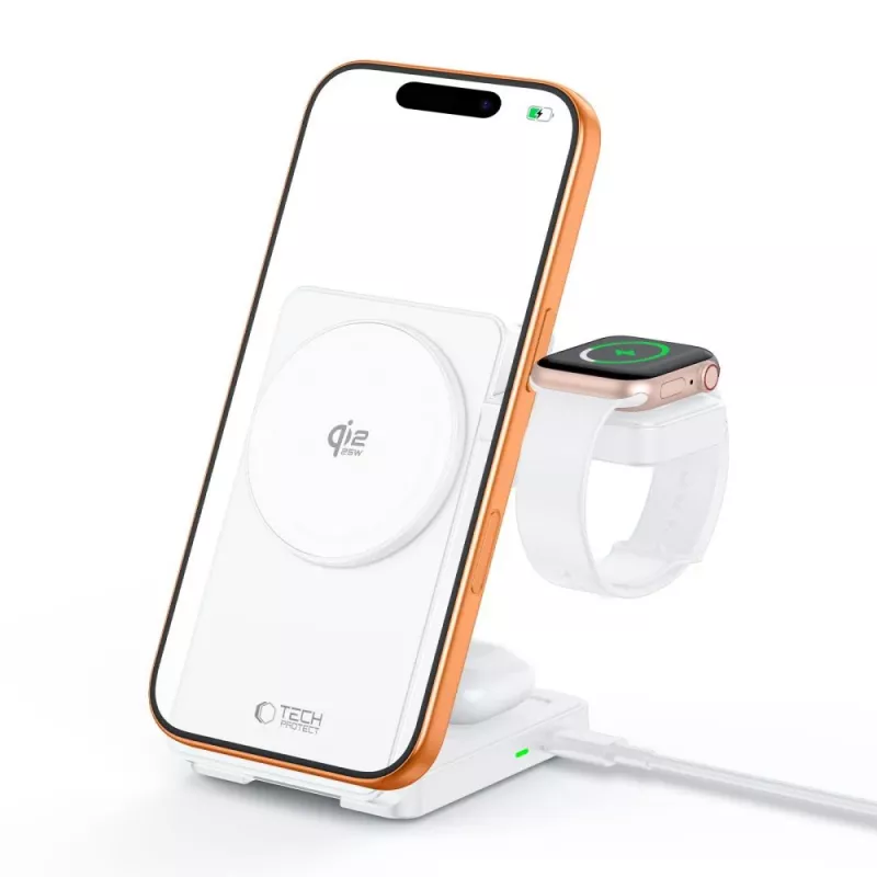 TECH-PROTECT A56 3-in-1 Magnetische MagSafe Draadloze Oplader 25W Qi2.2 Wit