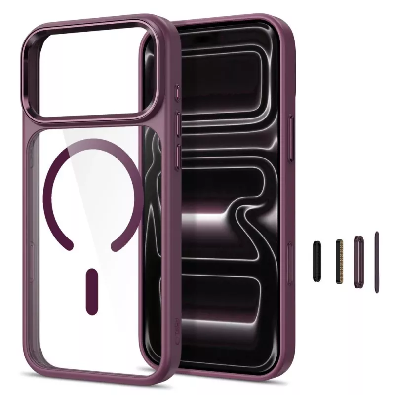 Tech-Protect Magmat MagSafe CC Hoesje voor iPhone 17 Pro / 18 Pro - Donker Kersenrood/Transparant