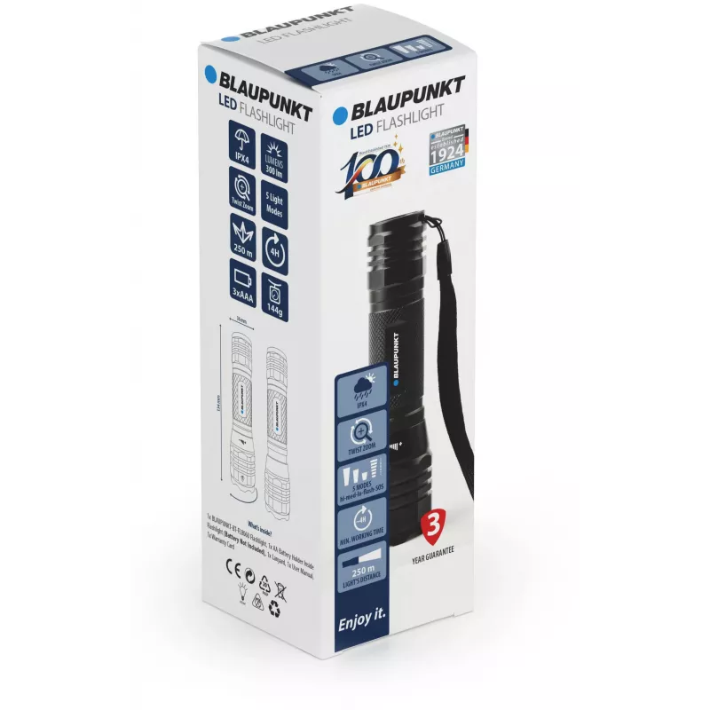 Blaupunkt BT-FL8060 LED-zaklamp met zoom, 300 lm (BLAUPUNKTBT-FL8060)