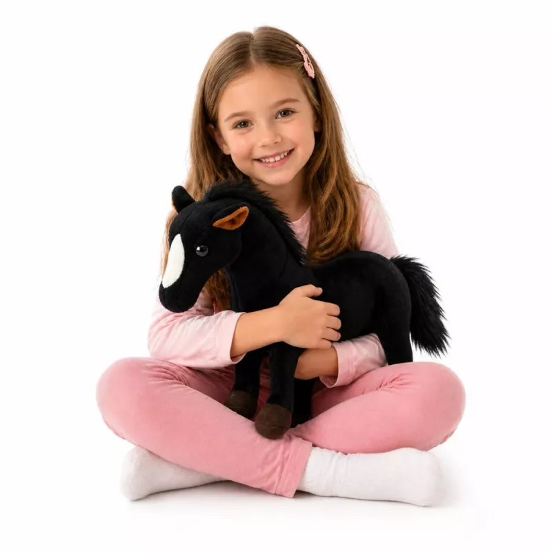 LEAN TOYS pluchen paard knuffel mascotte zwart 40cm x 37cm