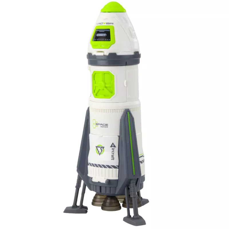 LEAN TOYS Space Rocket Ship speelset met astronautenfiguren, lichten en geluiden, 42 cm, wit grijs oranje