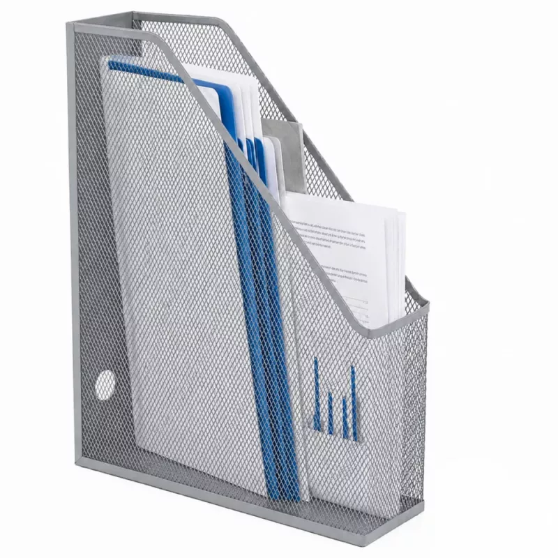 LEAN metalen bureau-organizer standaard voor documenten en ordners, verticaal, zilver, A4