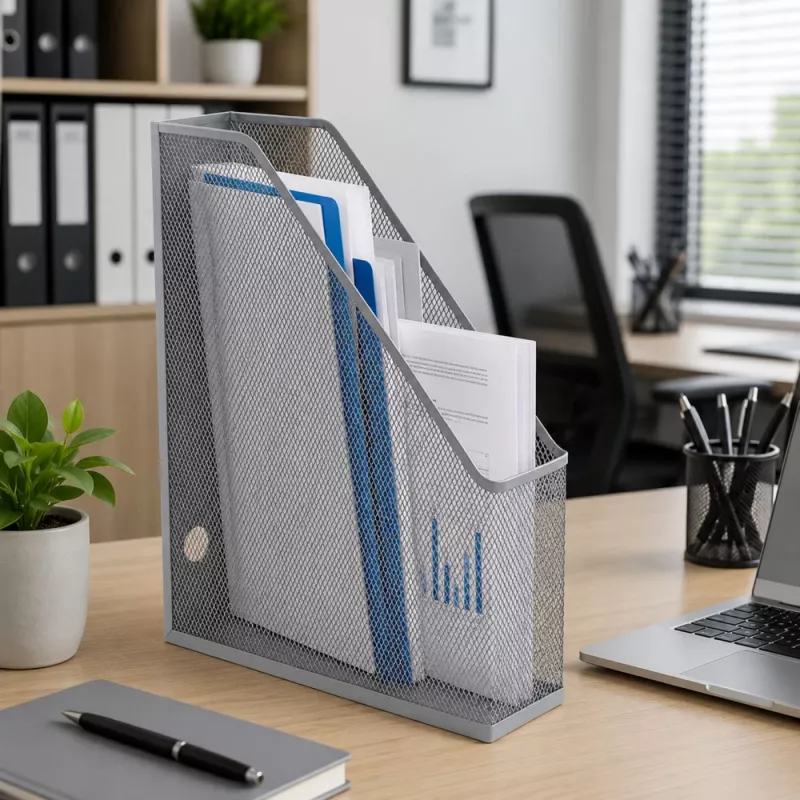 LEAN metalen bureau-organizer standaard voor documenten en ordners, verticaal, zilver, A4
