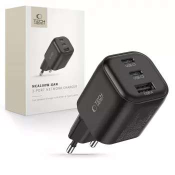 TECH-PROTECT NCA100W-GaN 3-poorts GaN-voeding 100W PD 3.2 / QC3.0 zwart