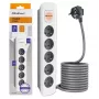 Qoltec 5-voudige stekkerdoos met schakelaar, 1,8 m kabel, wit-grijs