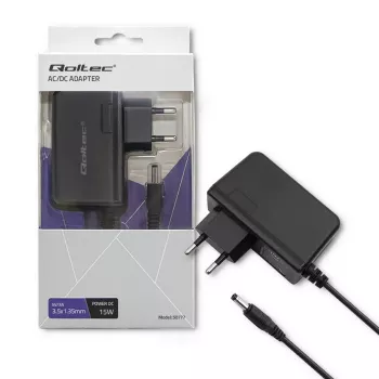 Qoltec 15W 5V 3A AC/DC-voeding met 3,5x1,35mm holle stekker