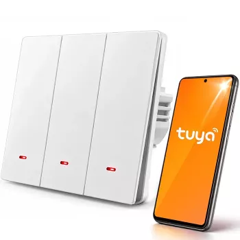 Qoltec 3-kanaals smart Wi-Fi lichtschakelaar met timer, Tuya & Smart Life, wit