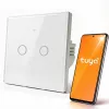 Qoltec 2-kanaals touch smart lichtschakelaar Wi-Fi Tuya Smart Life gehard glas wit