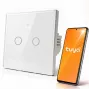Qoltec 2-kanaals touch smart lichtschakelaar Wi-Fi Tuya Smart Life gehard glas wit