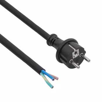 Akyga AK-OT-04S rubberen netkabel H05RR-F 3 x 1,5 mm², CEE-7/7-stekker naar open uiteinde, 5 m, zwart