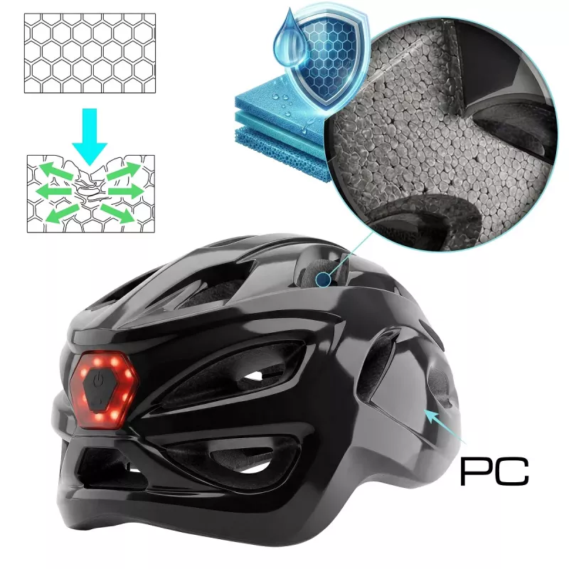 Kask Speed glanzend zwarte helm met LED-licht, maat M (54-58 cm) van Vayox