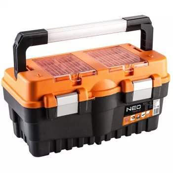 NEO TOOLS 18 gereedschapskist TOP-84-102 | uitschuifbare organizer met 2 vakken en metaalsluitingen