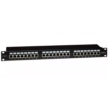 EMITERNET 19 inch 24-poorts STP Cat.6 patchpaneel (1U) met kabelmanagementbeugel