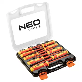 NEO TOOLS 04-142 1000V geïsoleerde schroevendraaierset, 9-delig, VDE-gecertificeerd, plat, Phillips, Pozidriv, spanningstester, ergonomische twecomponenten handgrepen, magnetische punten