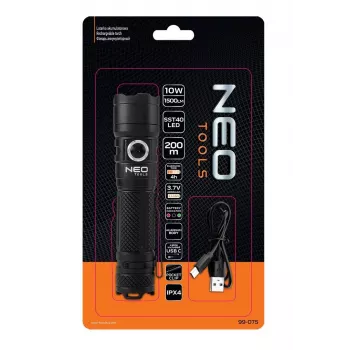 NEO TOOLS USB-C 1500 lm SST40 LED oplaadbare zaklamp