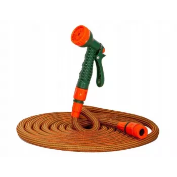 Uitrekbare tuinslang 5-20m met 7-standen spuitpistool, 1/2 inch & 3/4 inch aansluitingen, knikvrij, UV-bestendig, zwart/groen
