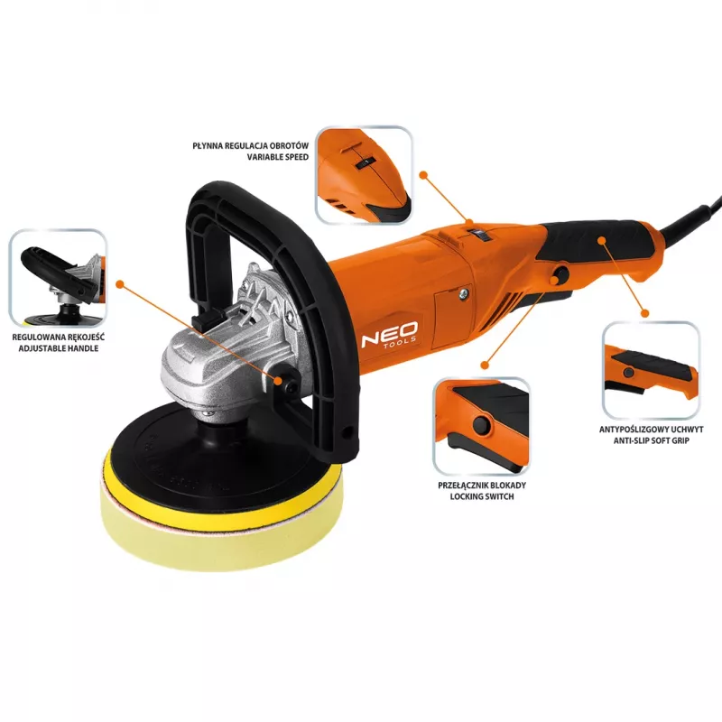 NEO TOOLS 04-701 roterende polijstmachine 900W 150mm met variabele snelheid en zachte aanloop