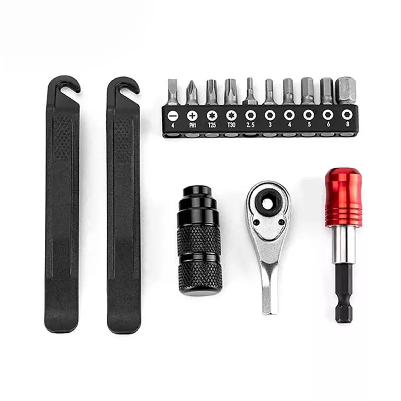 ROCKBROS fiets noodreparatieset - 16-in-1 multitool, minipomp, bandenlichters, plakkers, zwart