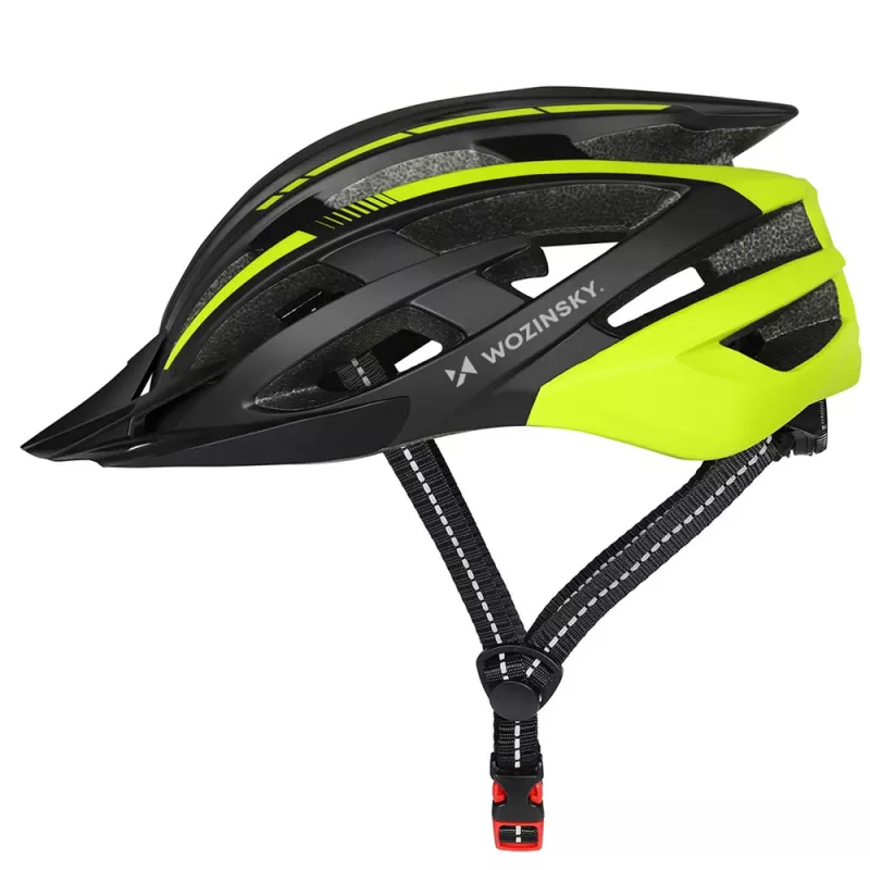 WOZINSKY MTB-fietshelm met afneembare klep en USB-achterlicht, 57-62 cm, zwart-geel