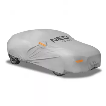 NEO TOOLS Meerlaagse waterdichte autohoes XL, 2-laags PEVA, UV-bescherming, elastische zoom, bevestigingsriemen, grijs