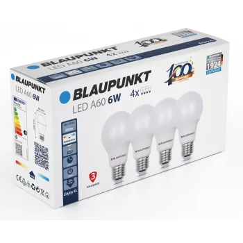 Blaupunkt LED-lamp E27 A60 600 lm 6W 4000K, 4 stuks (BLAUPUNKT-E27-6W-NW-4)