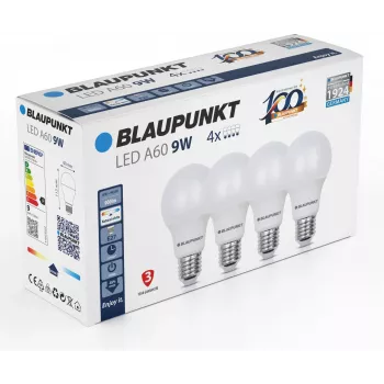 Blaupunkt LED-lamp E27 A60 900 lm 9W 4000K, 4 stuks (BLAUPUNKT-E27-9W-NW-4)
