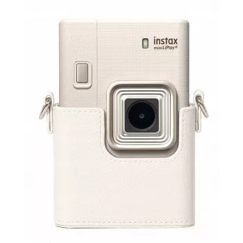 LOVEINSTANT grijze PU-leren beschermhoes voor Fujifilm Instax Mini LiPlay+ hybride instantcamera met schouderriem