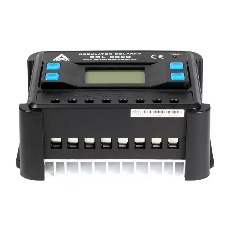 AZO Digital PWM SOL-30ED 12/24V 30A solar laadregelaar met LCD-display