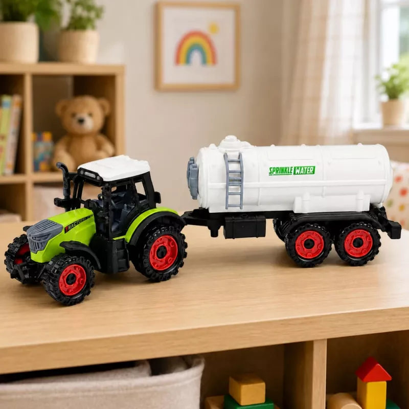 LEAN TOYS tractor met tankoplegger, wrijvingsaandrijving, landbouwmachine, 34 cm