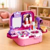LEAN TOYS draagbare 2-in-1 beautyset met etui, spiegel, cosmetica en accessoires, roze