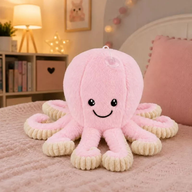 LEAN TOYS pluchen octopus met zuignap, roze, 16 cm