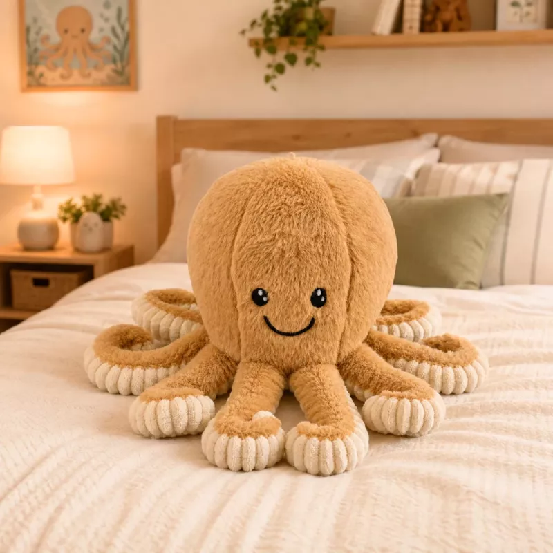 LEAN TOYS pluchen octopus knuffeldier met elastische tentakels beige 30 cm