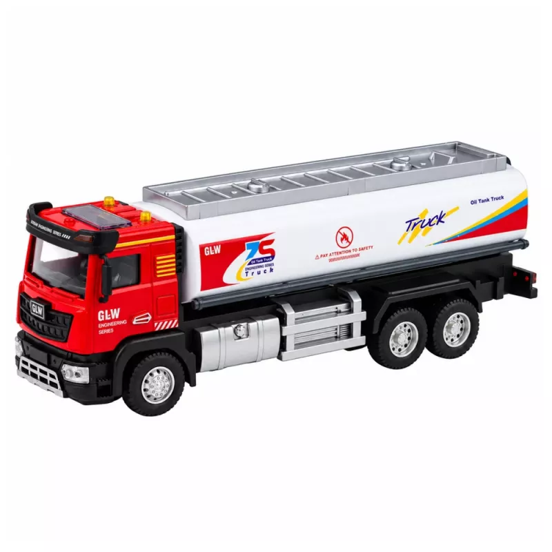 LEAN TOYS tankwagen metaal aandrijving lichten geluiden rood en wit 1:40