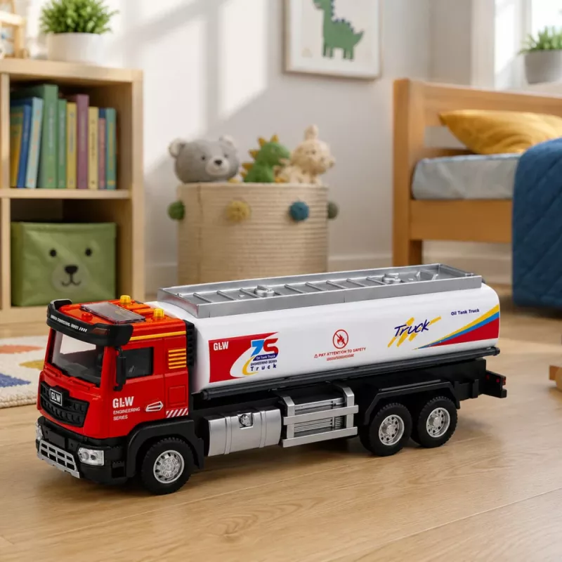 LEAN TOYS tankwagen metaal aandrijving lichten geluiden rood en wit 1:40