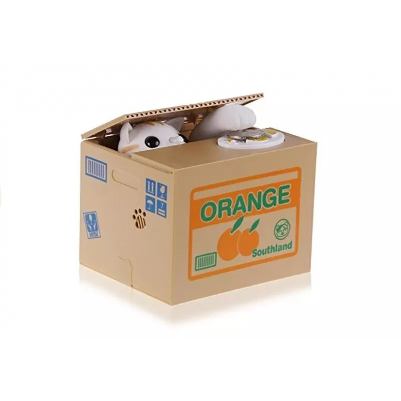 LEAN TOYS Mischief spaarpot lief katje geldbox spaarpot - witte kat met bruine box