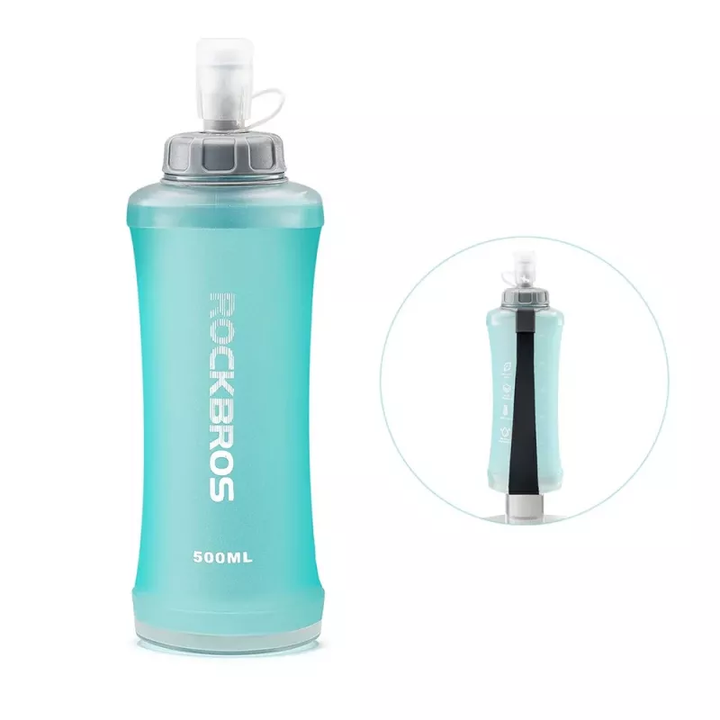 ROCKBROS Soft Flask 500 ml lichtblauw - opvouwbare TPU-drinkfles voor het hardlopen