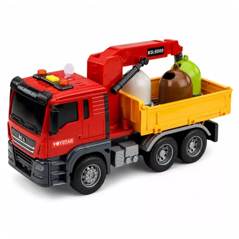 LEAN TOYS truck kraan afvalsorteercontainer lichtjes geluid rood