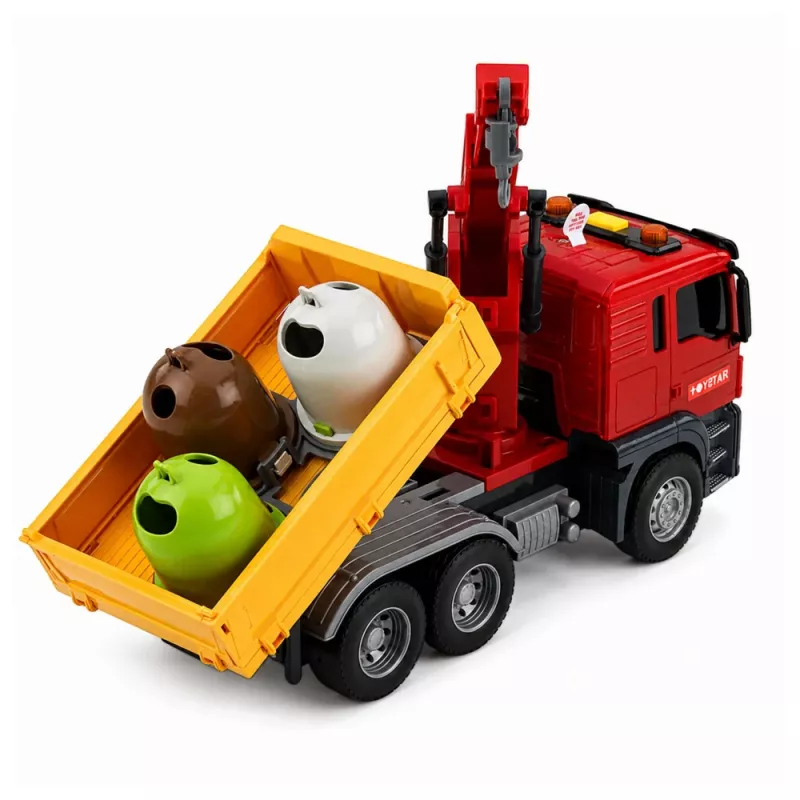 LEAN TOYS truck kraan afvalsorteercontainer lichtjes geluid rood