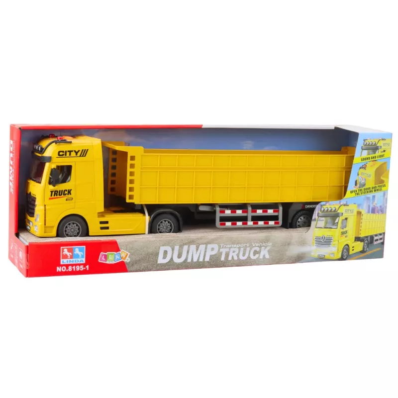 LEAN TOYS transportvrachtwagen met hefbare aanhanger, licht en geluid, geel