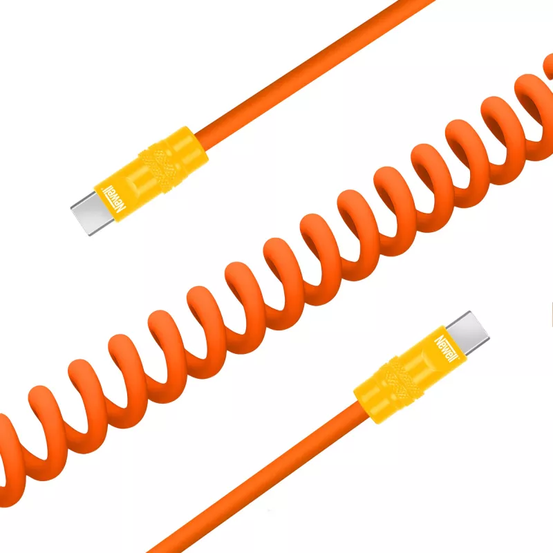 Newell USB-C naar USB-C kabel 100 W, 1,5 m, siliconen, spiraal, oranje-geel