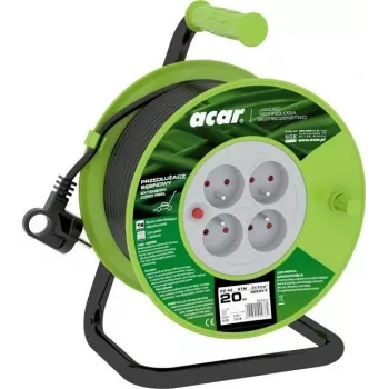ACAR PZ-4Z/OTM H05VV-F 3G1.0 20m oprolbaar verlengsnoer met thermische beveiliging, 4 Schuko-stopcontacten, 230V/10A, IP20, zwart/oranje