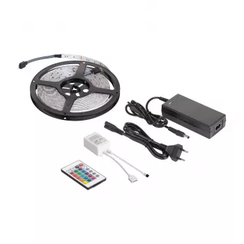 REBEL LED0175-2 5m RGB LED-strip-set met IR-afstandsbediening, 300 SMD 5050 LEDs, 12V-voeding, 16 miljoen kleuren, dimbaar, IP20