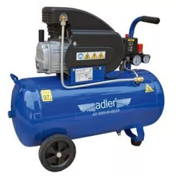 Adler AD 2050-50 50L oliegesmeerde luchtcompressor, 8 bar, 230V, 2 PK, 206 L/min aanzuigcapaciteit, wielen en handgreep