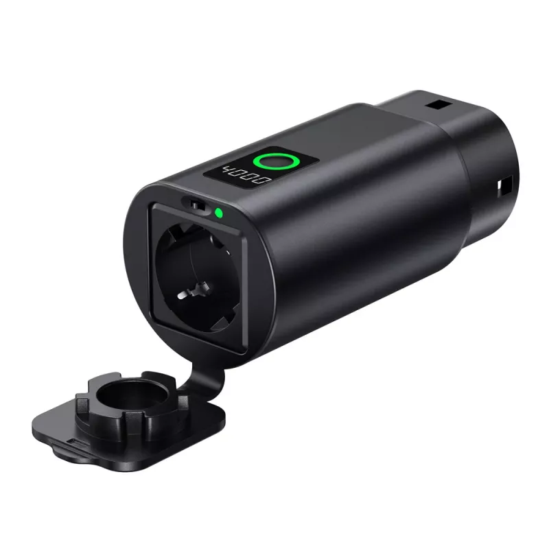 HURTEL V2L-adapter Type 2 naar Schuko 3500W met vermogensweergave en tas - Zwart