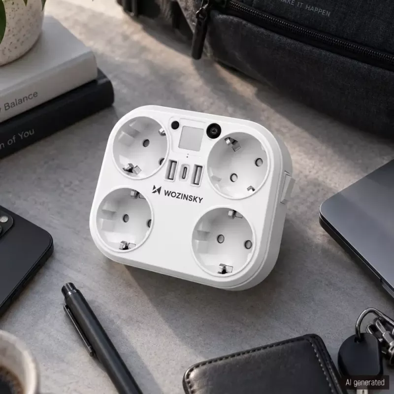 Wozinsky WRS-2B Stekkerdoos met 4 AC-stopcontacten, 2 USB-A, 2 USB-C, 4000 W, LED-lamp, 2 m kabel - Wit