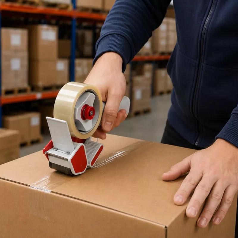 LEAN handmatige pakbandafroller met spanner, breedte 50 mm, rood en zwart