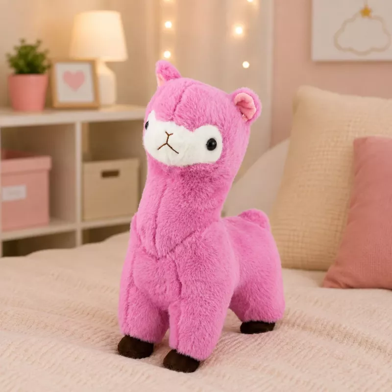 LEAN TOYS pluchen alpaca lama knuffeldier zachte vacht roze 38 cm