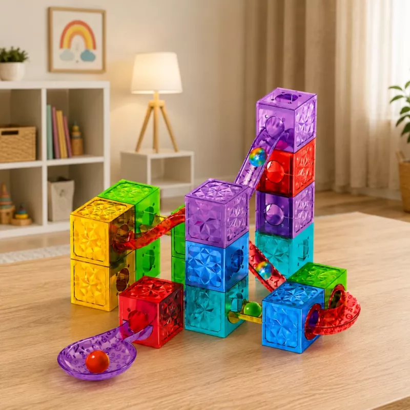 LEAN TOYS magnetische bouwstenen kubus kogelbaan bont 33 delen