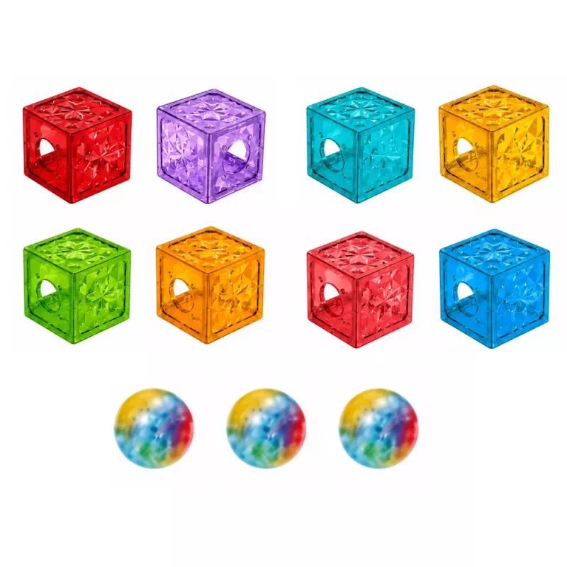 LEAN TOYS magnetische bouwstenen kubus kogelbaan bont 33 delen